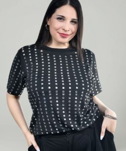 73000 - Remera c/Vidrio - Viscosa Elastizada Strass Pegado