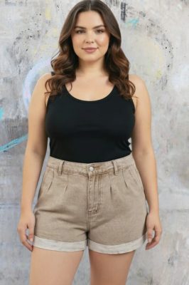 70006 - Short Jean - Rigido c/Elastico en Cintura y Pinzas Delanteras