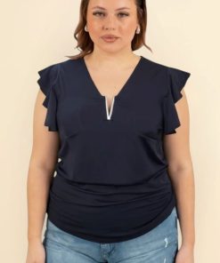 73023 - Remera Cuello V c/Volados - Viscosa Elastizada