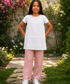 6808 - Poncho De Nena con Broches Cinta Naranja